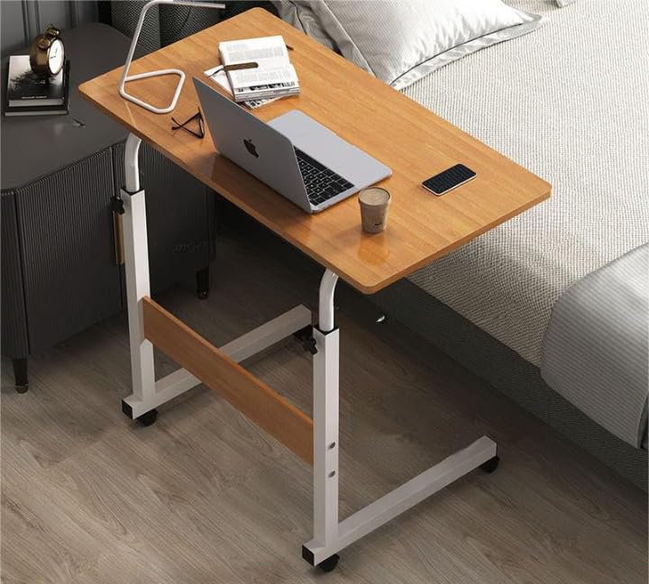 SAVYA HOME Multipurpose Manual Height Adjustable Desk, Movable Desk, Study Table, Work Table with Wheels for Home, Office, Couch, Bedside Table (Walnut)