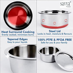SAVYA HOME® Triply Tope with SS Lid (16cm)- 1.5, Tope with SS Lid (20cm)- 3.0 L Combo | Stove & Induction Cookware |Heat Surround Cooking | Triply Stainless Steel cookware with lid