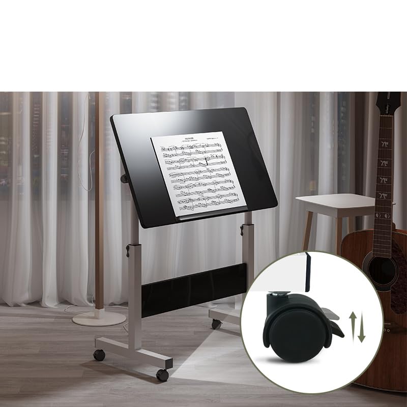 SAVYA HOME Multipurpose Manual Height Adjustable, Movable Desk with Wheels and Adjustable Table Top (30° - 90°) for Home, Office, Couch, Bedside Table (Black)