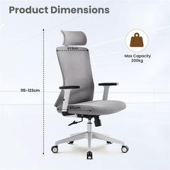 SAVYA HOME Meridian Office Chair, High Back Mesh Ergonomic Chair for Study Table Chair with 2D Adjustable Armrests, Height Adjustable seat, 135° Recliner Chair (Grey)
