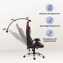 SAVYA HOME Spawn Multi-Purpose Ergonomic Gaming Chair with Adj.Seat 2D Armrest,Head & Lumbar Support Pillow | Study Table, Office Chair |135° Recliner Chair Blue-Apex Crusader Gaming Series (Red)