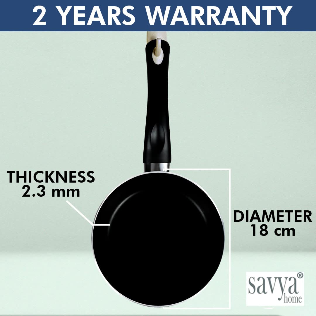 SAVYA HOME Non Stick Frying Pan | 22 cm | Stove & Induction Cookware | Minimal Oil Cooking | Easy Grip Handle | 3 Layer Non Stick Coating | Non-Toxic & Lightweight | 2 Year Warranty| Black Colour