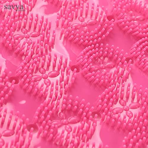 Savya Home Anti Skid Bath Mat for Bathroom, PVC Bath Mat with Suction Cup, Machine Washable Floor Mat (67x37 cm)| Light Green & Pink