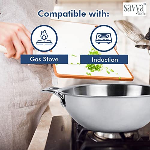 SAVYA HOME® Triply Kadai with SS Lid (26cm)-3 L, Triply Saucepan with SS Lid (18cm), Triply Casserole with SS Lid (22cm) - 4.0 L Combo | Stove & Induction Cookware |Heat Surround Cooking |
