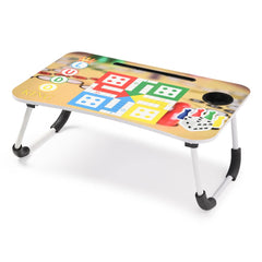 SAVYA HOME Multi-Purpose Portable Laptop Table, Foldable Wooden Desk For Bed Tray, Laptop Table, Study Table With Mug Holder, Ergonomic, Non-Slip Legs, Breakfast In Bed Table, Ludo, 28 Centimeters