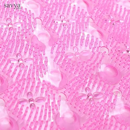 Savya Home Anti Skid Bath Mat for Bathroom, PVC Bath Mat with Suction Cup, Machine Washable Floor Mat (67x37 cm)| Light Green & Light Pink