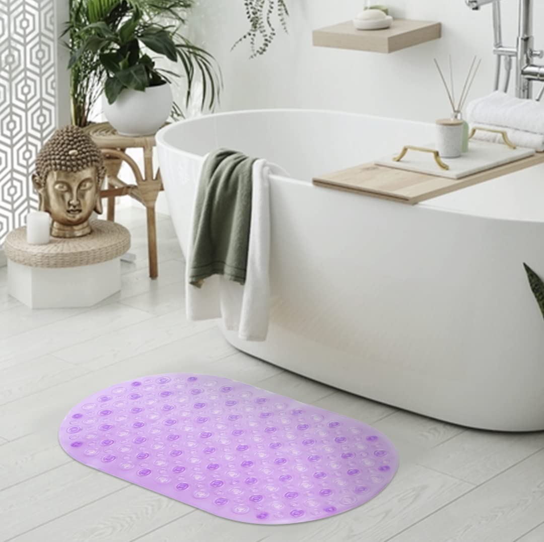 Savya Home Diatom Mud Oval Bathroom Floor Mat PVC/Non-Slip & Soft/Light Weight Mat for Living Room, Anti Skid Mat for Bathroom Floor/Shower Mat/Multipurpose Mat (Purple) (Purple)