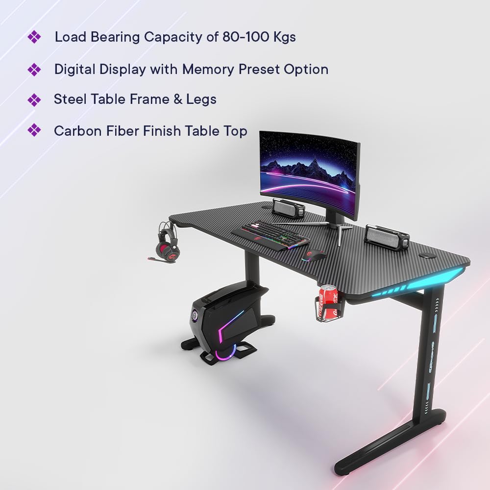 SAVYA HOME Multipurpose Engineered Wood Table Desk, DIY Desk with RGB Lighting, Cup Holder & Earphone Hook (120 * 60 * 74 cm), Black
