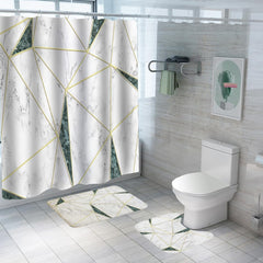 SAVYA HOME Shower Curtain (1) & Bathroom Mat (2) Set, Shower Curtains for Bathroom I, Waterproof Fabric I Anti Skid Mat for Bathroom Floor I Geometric Marble, Pack of 3