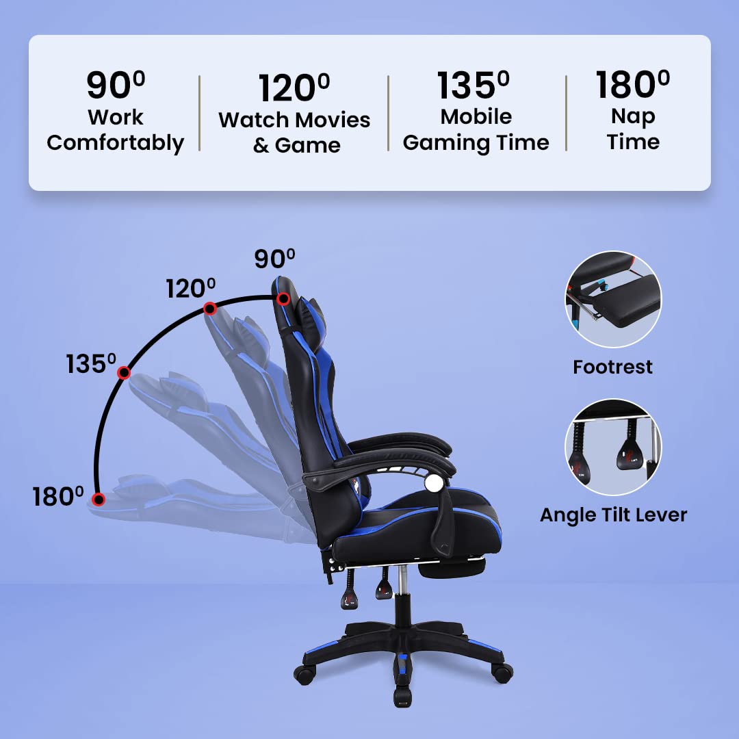 SAVYA HOME Snipe Gaming Chair with Adjustable Headrest & Lumbar Support,135°Recliner Chair | Stretchable Armrest with Footrest, Multifunctional Chair (Blue) |Apex Crusader Gaming Chair Series