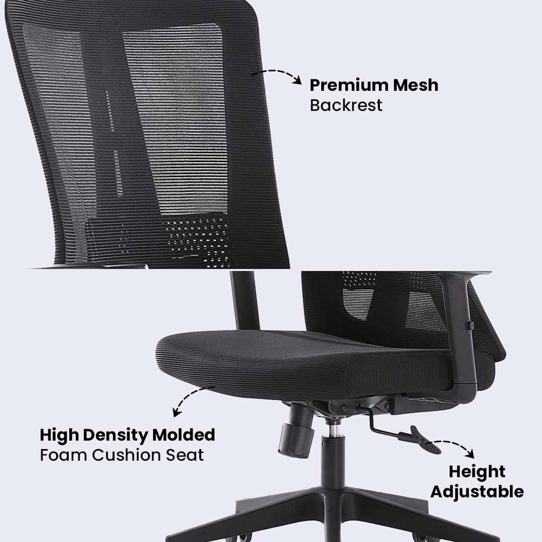 Savya Meridian Home & Office Chair, High Back Mesh Ergonomic Office Desk Chair/Study Table Chair with 2D Adjustable Armrests, Height Adjustable seat, 135° Recliner Chair (Black) (Black)