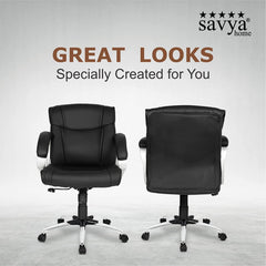 SAVYA HOME® Columbas PU Leather Executive Ergonomic Office Chair|Upholstered and Long armrest Provides Better Comfort|Tilt Feature|HIgh Back|Quilted (Black, Qty-1, PU Leather)