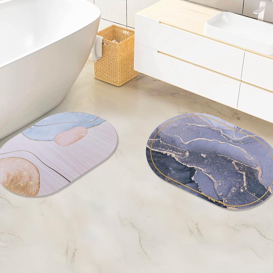 SAVYA HOME Pack of 2 Polypropylene Bathroom Mats|60 x 40cm|Anti-Skid Mat for Living Room, Kitchen, Shower, Bathtub |Multipurpose Mat(Metallic & Ivory)