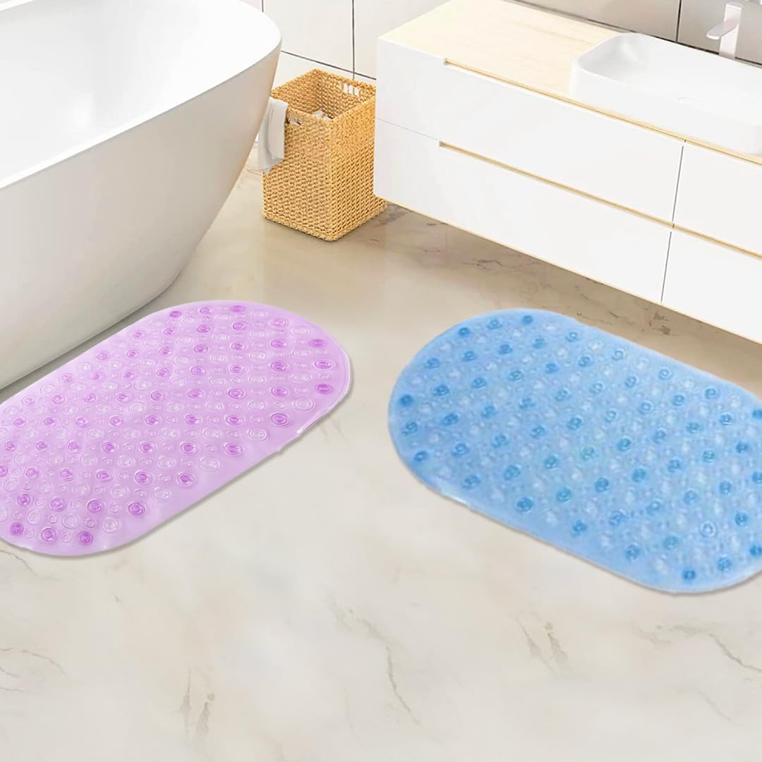 Savya Home Pack of 2 Nonslip Soft Rubber Bath Mat, Rain Mat for Bathtub and Shower, Anti Slip, Anti Bacterial, Machine Washable PVC Bath Mat for Bathroom | 65 x 36 cm | Purple & Blue