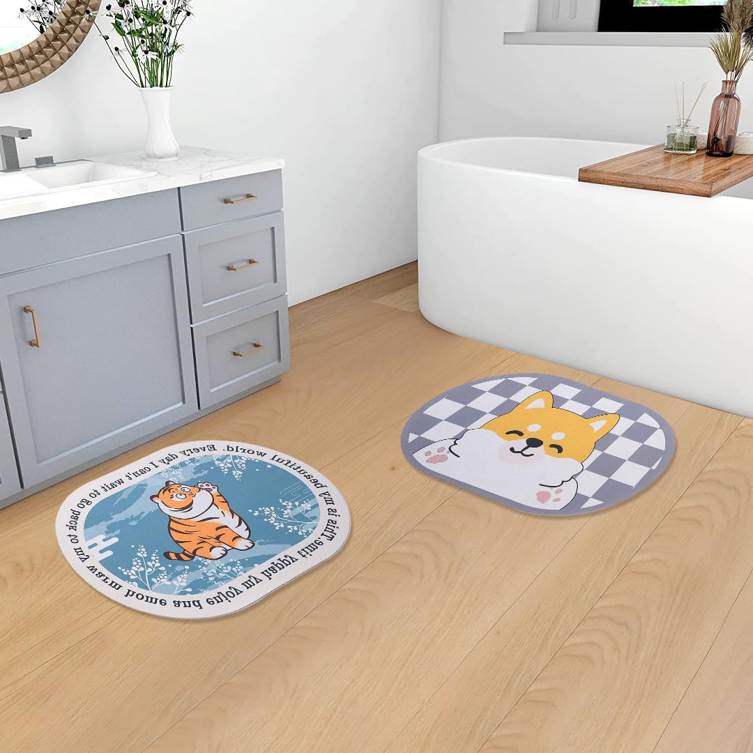 SAVYA HOME Pack of 2 Multipurpose Mat for Kids Bedroom, Play Area, Living Room, Bathroom, Shower | 60 x 40 cm |Tiger & Puppy Design