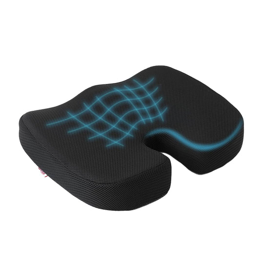 SAVYA HOME Seat Cushion for Chair, Gel Infused Premium Memory Foam Orthopedic Cushion with Adjustable Dual Straps, Machine Washable Cushion for Tail Bone Pain Relief (Black)