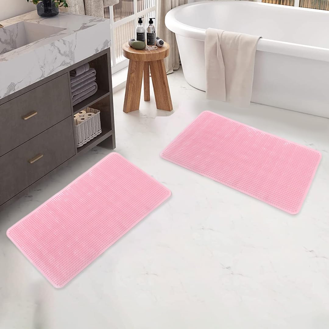 Savya Home Pack of 2 Bathroom Mat PVC/Non-Slip & Soft/Light Weight Mat for Living Room, Anti Skid Mat for Bathroom Floor/Shower Mat/Multipurpose Mat, Pink