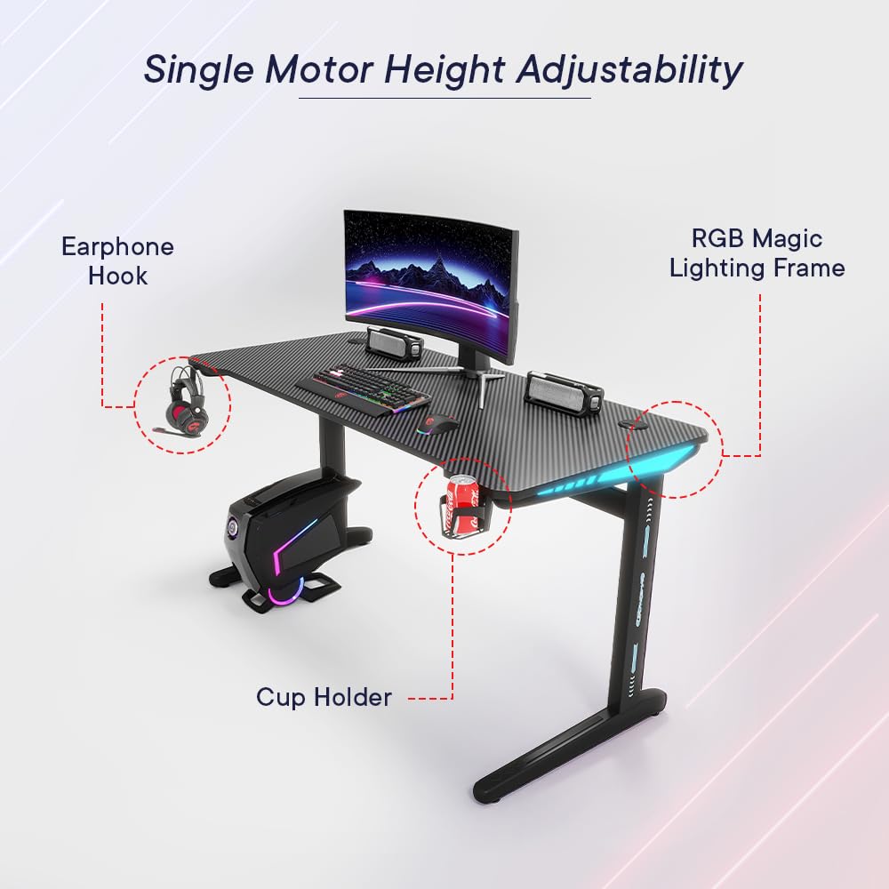SAVYA HOME Multipurpose Engineered Wood Table Desk, DIY Desk with RGB Lighting, Cup Holder & Earphone Hook (120 * 60 * 74 cm), Black