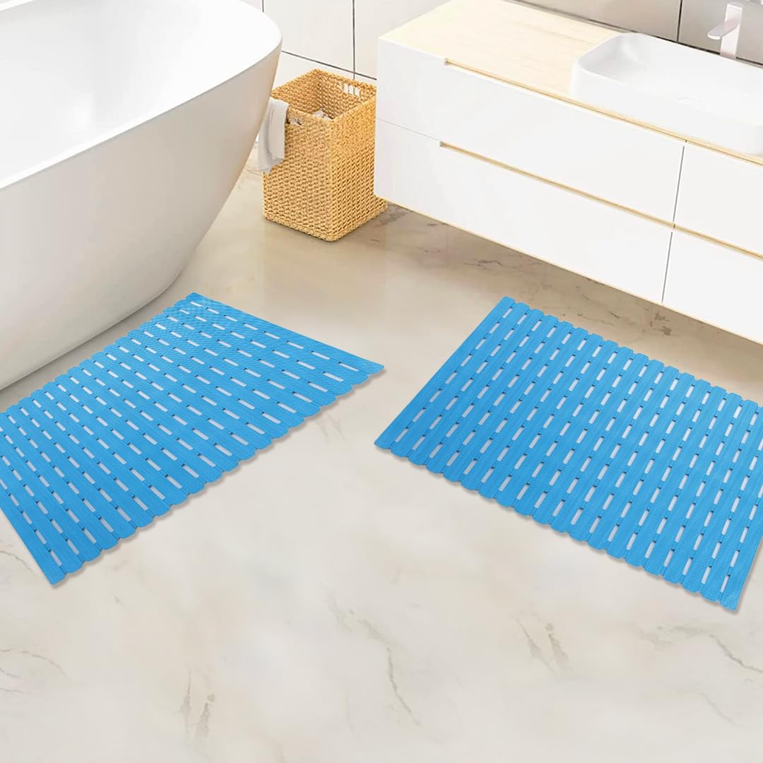 SAVYA HOME Pack of 2 PVC Bathmats | 40x71cm | Anti-Skid mat, Living Room mat, Doormat, Multipurpose mat(Blue)
