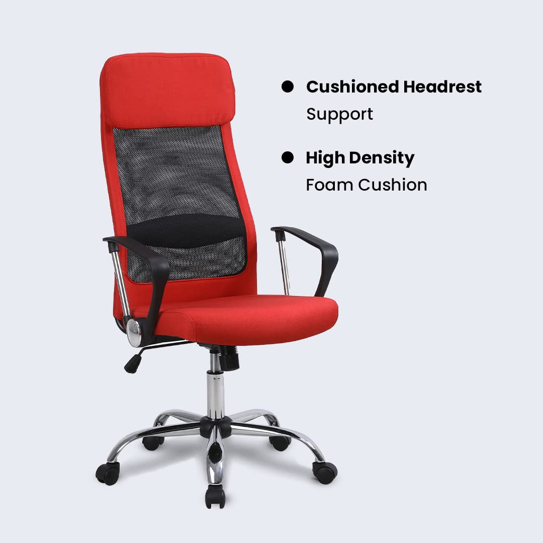 SAVYA HOME Zenith Ergonomic High Back Chair for Home, Office, Study Table with Recline|Height Adjustable Cushion seat with headrest (Grey) (Red)