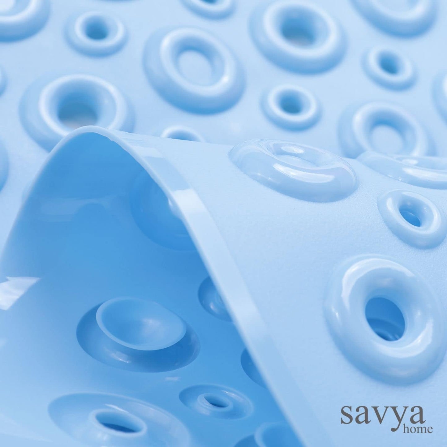 Savya Home Pack of 2 Nonslip Soft Rubber Bath Mat, Rain Mat for Bathtub and Shower, Anti Slip, Anti Bacterial, Machine Washable PVC Bath Mat for Bathroom | 65 x 36 cm |Light Blue & Pink