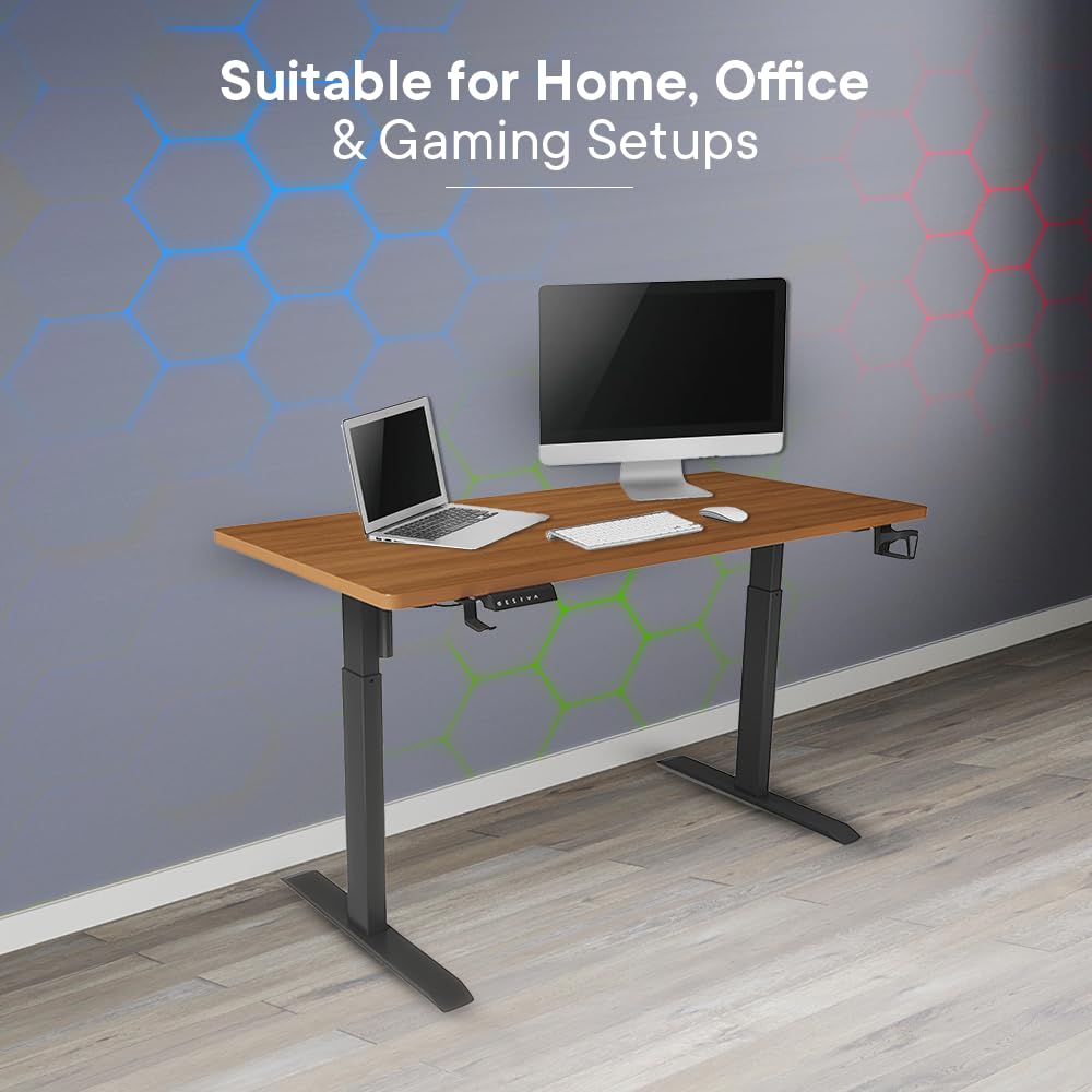 SAVYA HOME Multipurpose Electric Height Adj. Engineered Wood Table Desk, Ergonomic Sit-Stand Desk, Digital Display with Memory Preset Option, Cup Holder & Earphone Hook (140 * 60*(72-117) cm), Walnut