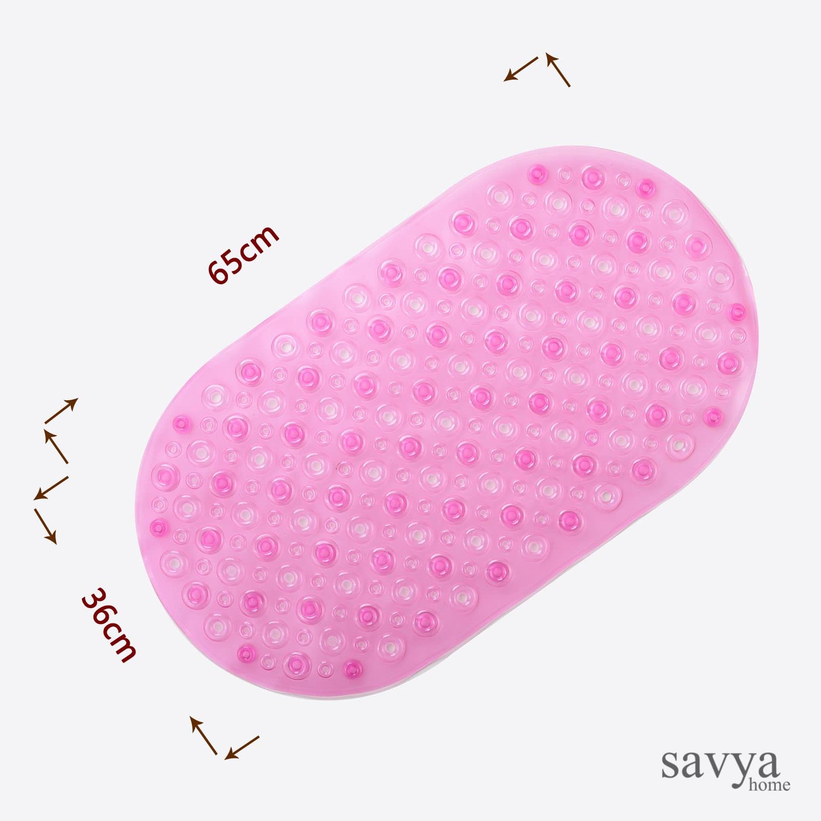 SAVYA HOME - Pink Nonslip Soft Rubber Bath Mat, Rain Mat for Bathtub and Shower, Anti Slip, Anti Bacterial, Machine Washable PVC Bath Mat for Bathroom | Size : 65 x 36 cm
