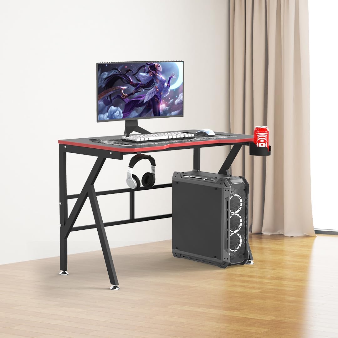 SAVYA HOME Multipurpose Engineered Wood Table Desk, Gaming Desk|Ergonomic Spacious Desk with Cup Holder & Headphone Hook. Ideal for Home, Office & Gaming Setups (120 * 60 * 73), Black