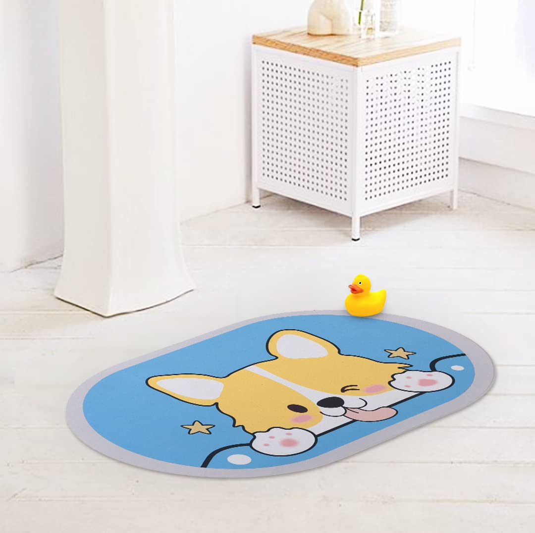 SAVYA HOME Multipurpose Mat for Kids Bedroom, Play Area, Living Room, Bathroom, Shower | 60 x 40, Light Blue | Anti-Skid, Cute Dog Print Doormat