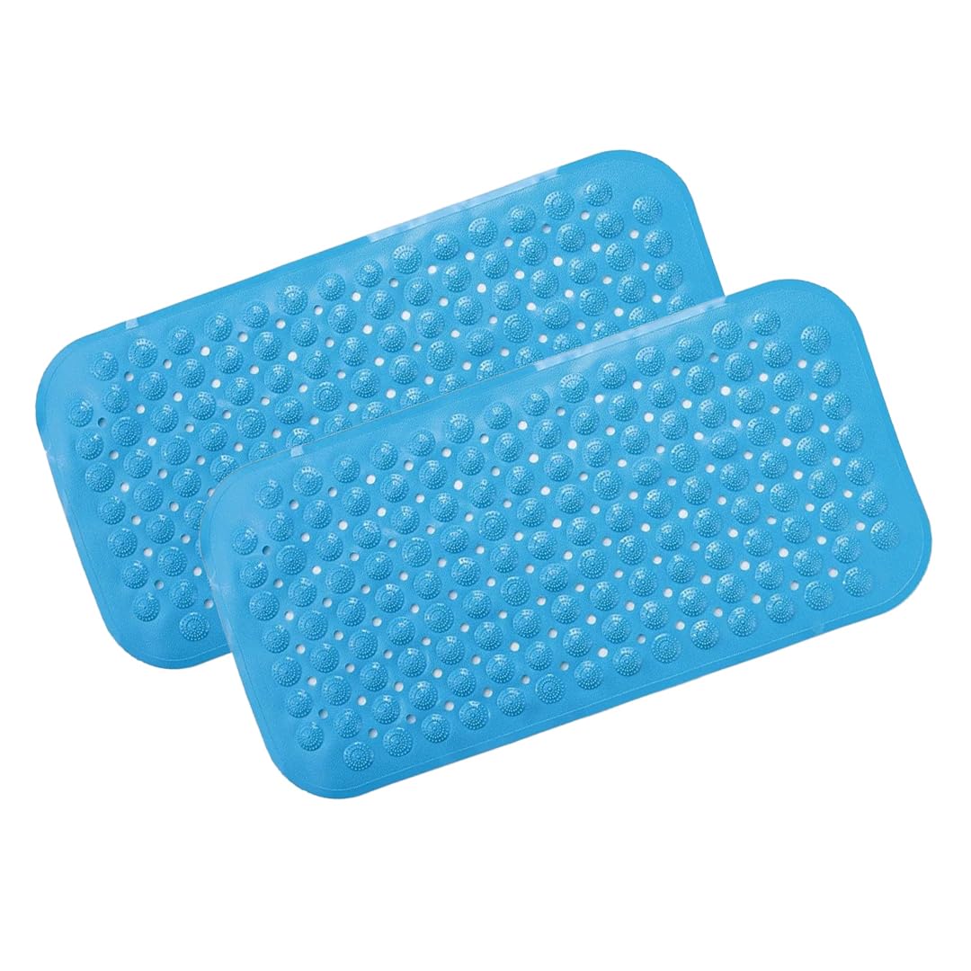 Savya Home Pack of 2 Diatom Mud Bathroom Floor Mat |71 x 35.5 cm|PVC Accu-Pebble Soft & Light Weight Anti-Skid Mat for Living Room,Bathroom/Shower Mat/Multipurpose (Blue)