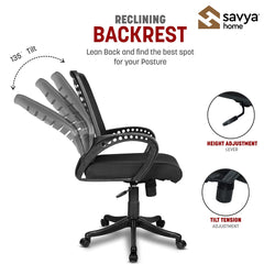 SAVYA HOME - Zoom - Ergonomic Home and Office Revolving Chair - Black