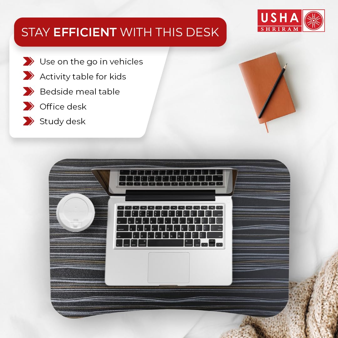 USHA SHRIRAM Wooden Foldable Laptop Table | Lab Desk for Study | Portable Laptop Table for Office Men Women Kids | LaptopDesk | Lab Desk For Laptop | Laptop Desk For Table Bed | Bed Desk For Laptop (Black)