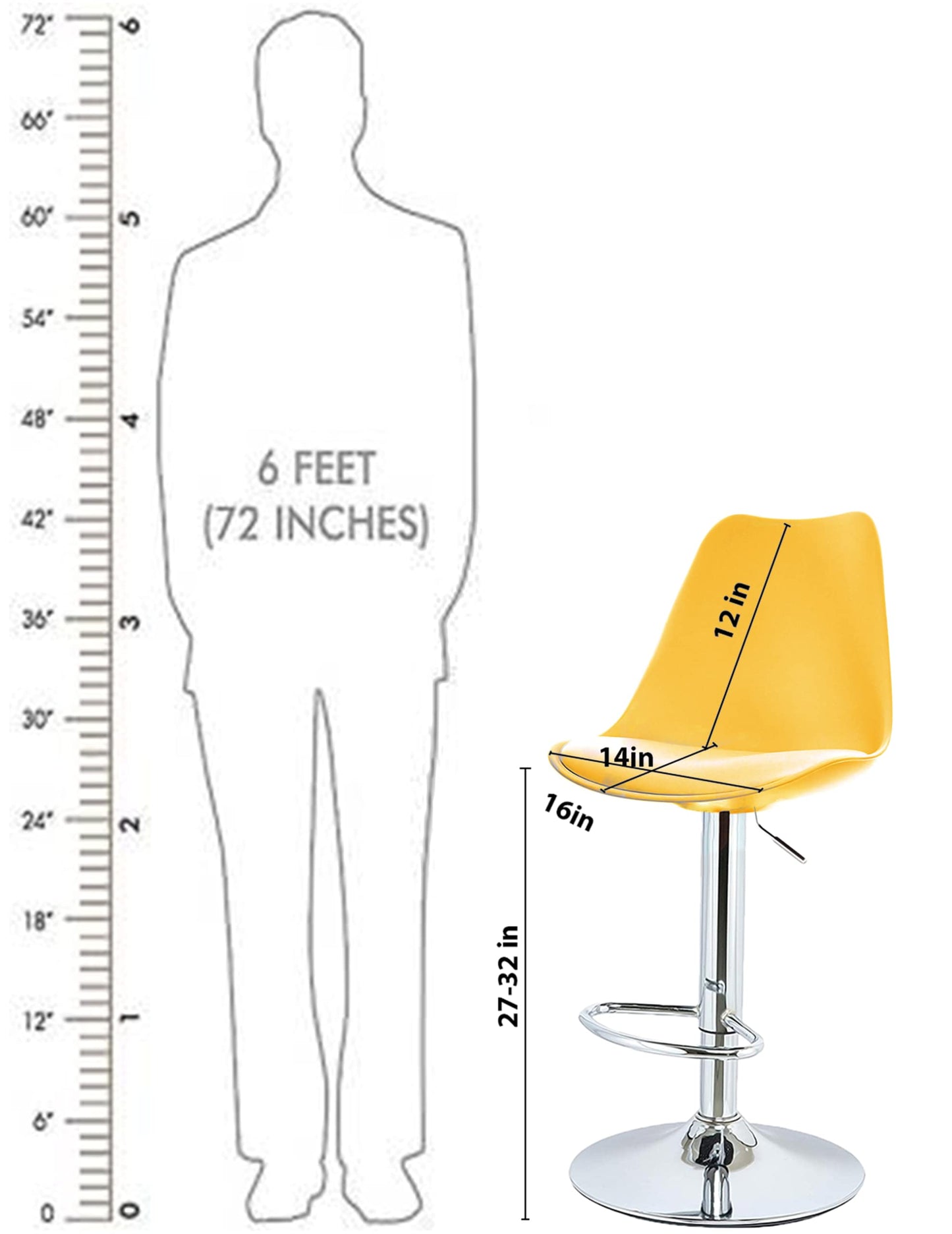 SAVYA HOME® Curvy Kitchen Stool/BAR Stool (Qty-2) (Combo, Yellow)