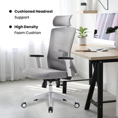 Savya Meridian Home & Office Chair, High Back Mesh Ergonomic Office Desk Chair/Study Table Chair with 2D Adjustable Armrests, Height Adjustable seat, 135° Recliner Chair (Black) (Grey)