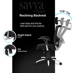 SAVYA HOME Beatle High Back Ergonomic Office Chair | Adjustable Arms & 2D Lumbar Support | Ergonomic Meshback | Black Pack of 2