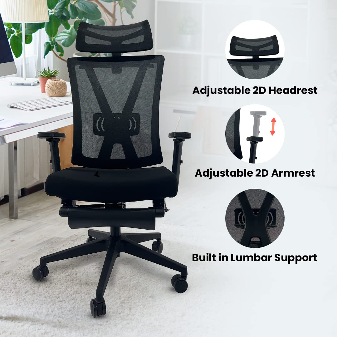 Savya Poise Home/Office Chair, High Back Multifunctional Ergonomic Chair with 2D Adj. Armrests & Lumbar Support, Multi-Recline Mechanism, Height Adj. seat with footrest | Chair for Study Table