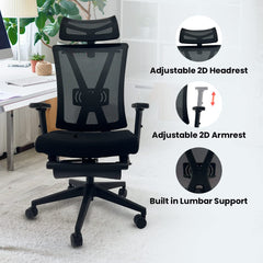 Savya Home Poise Office Chair, High Back Ergonomic Chair for Office Work at Home with 2D Adj. Armrests & Lumbar Support, Multi-Recline Mechanism, Height Adj. seat with Footrest | Chair for study table