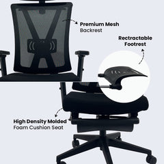 Savya Poise Home/Office Chair, High Back Multifunctional Ergonomic Chair with 2D Adj. Armrests & Lumbar Support, Multi-Recline Mechanism, Height Adj. seat with footrest | Chair for Study Table