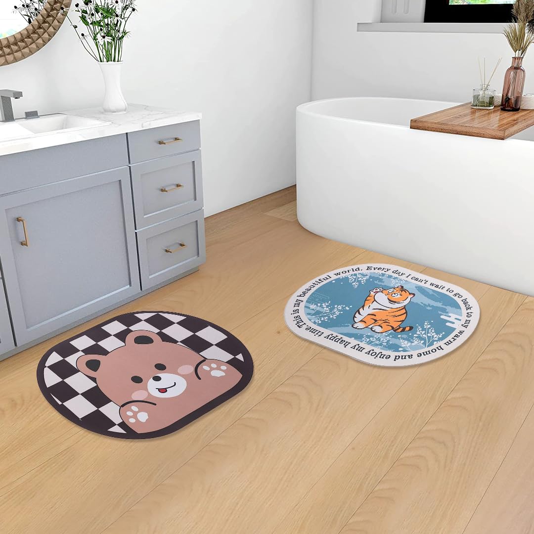 SAVYA HOME Pack of 2 Multipurpose Mat for Kids Bedroom, Play Area, Living Room, Bathroom, Shower | 60 x 40 cm |Teddy Bear & Tiger Design