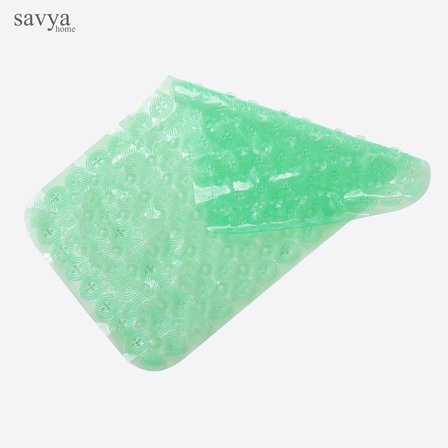 Savya Home Anti Skid Bath Mat for Bathroom, PVC Bath Mat with Suction Cup, Machine Washable Floor Mat (67x37 cm)| Light Green & Light Blue