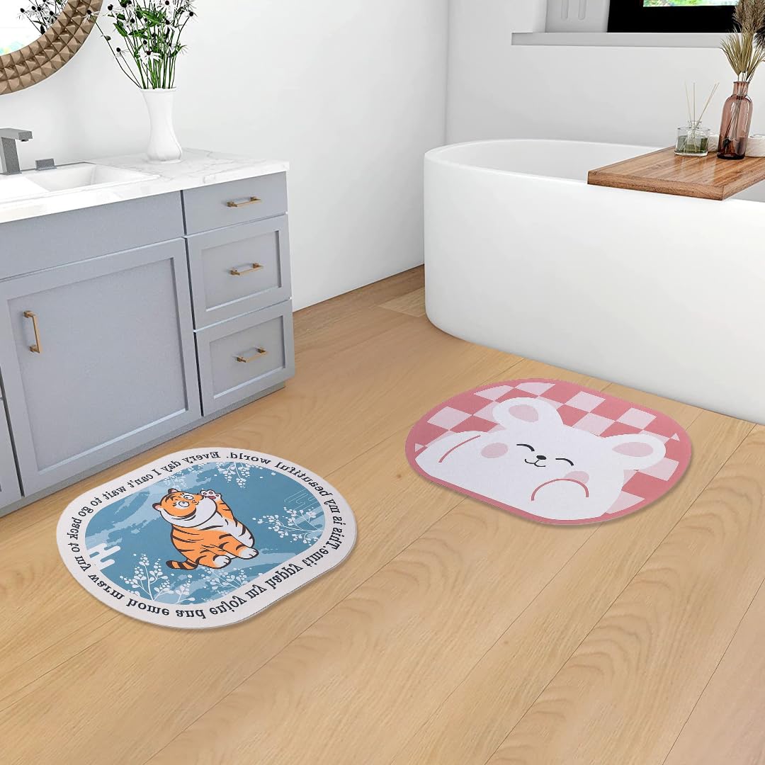 SAVYA HOME Pack of 2 Multipurpose Mat for Kids Bedroom, Play Area, Living Room, Bathroom, Shower | 60 x 40 cm |Tiger & Pink Bunny Design