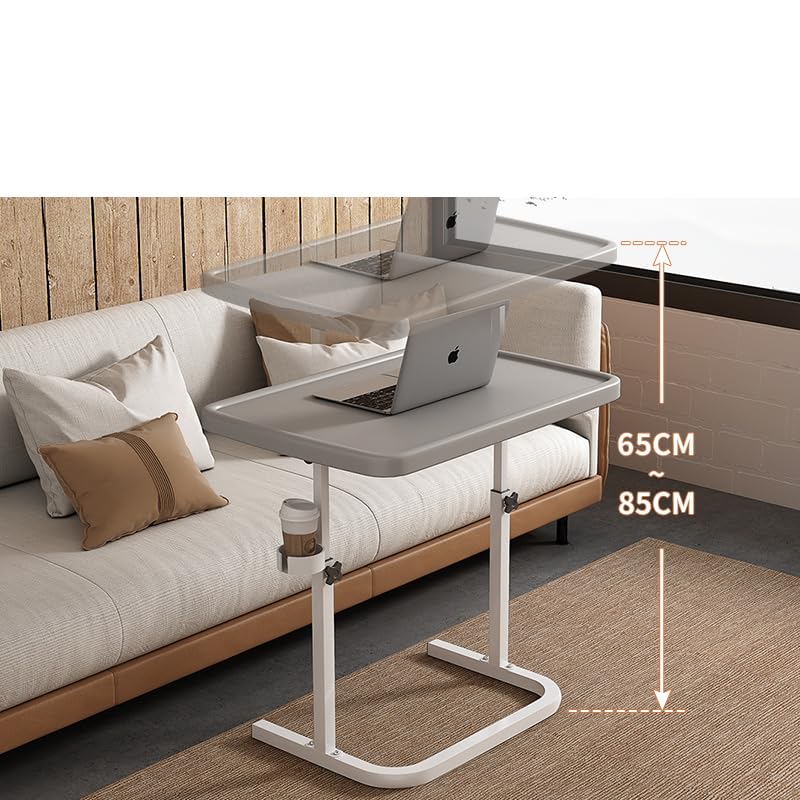 SAVYA HOME Multipurpose Manual Height Adjustable Desk for Home, Office, Room, Bedside, Couch with Cup Holder|PP Panel with Carbon Steel Frame with Cup Holder & Adjustable Table Top (Grey)