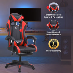 Savya Home Snipe Gaming Chair With Adjustable Headrest & Lumbar Support,135° Recliner Chair|Stretchable Armrest With Footrest, Apex Crusader Gaming Chair Series, Red - Plastic