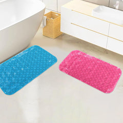 Savya Home Anti Skid Bath Mat for Bathroom, PVC Bath Mat with Suction Cup, Machine Washable Floor Mat (67x37 cm)| Blue & Pink