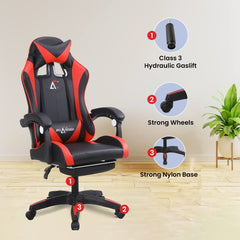 Savya Home Snipe Gaming Chair With Adjustable Headrest & Lumbar Support,135° Recliner Chair|Stretchable Armrest With Footrest, Apex Crusader Gaming Chair Series, Red - Plastic