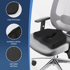 SAVYA HOME Seat Cushion for Chair, Premium Memory Foam Orthopedic Cushion with Adjustable Dual Straps, Machine Washable Cushion for Tail Bone Pain Relief (Black)