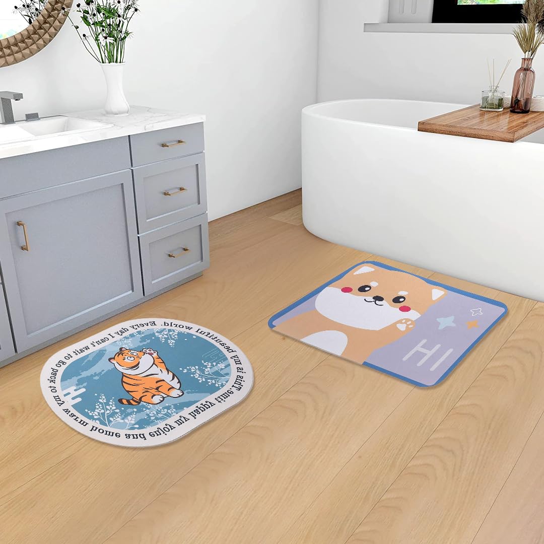 SAVYA HOME Pack of 2 Multipurpose Mat for Kids Bedroom, Play Area, Living Room, Bathroom, Shower | 60 x 40 cm |Tiger & Cartoon Design