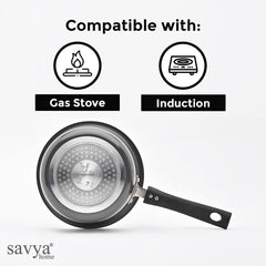 Savya Home Hard Anodized Aluminum Sauce Pan with Stainless Steel Lid | Non-Toxic, Non-Reactive, Durable & Scratch Resistant | Gas Stove & Induction Cookware Set | 18 Cm, 2.3 Ltrs Capacity