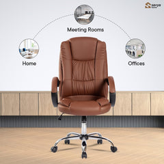 SAVYA HOME Leatherette Executive Office Chair|Study Chair for Office, Home|High Back Ergonomic Chair with Soft PU armrest for Office, Spacious Cushion Seat & Heavy Duty Chromed Base, Grey