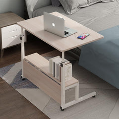 SAVYA HOME Multipurpose Manual Height Adjustable Desk with Wheels for Home, Office, Room, Bedside, Couch|MDF Table Top with Carbon Steel Frame (Beige)